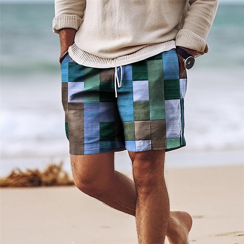 Men's Shorts Holiday Retro Colorblock Print Beach Shorts