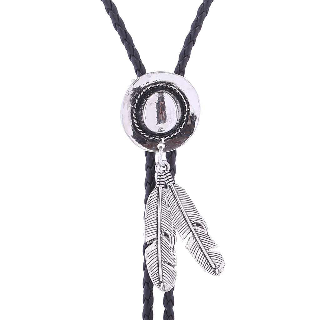 Western Hat Feather Denim Pipoirot Pendant Necklace