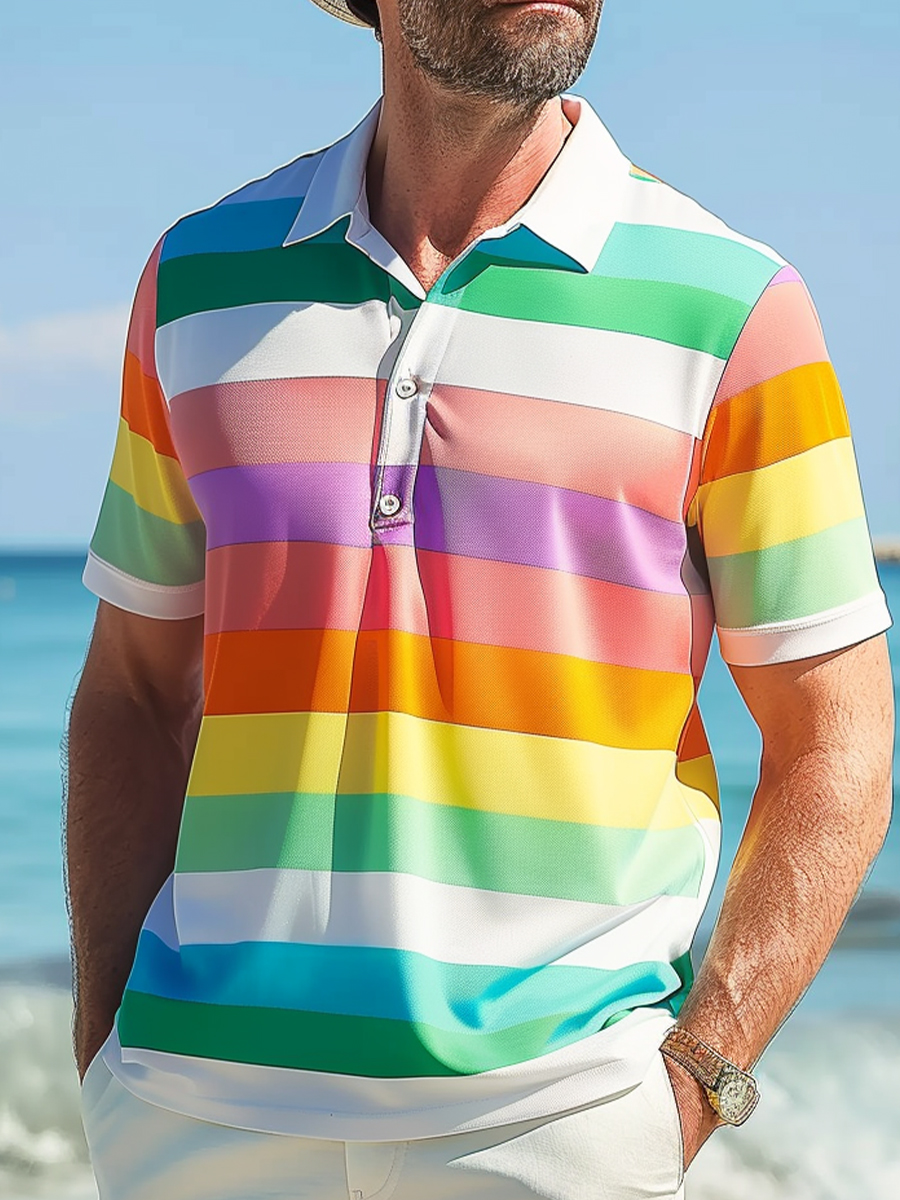 Men's Rainbow Stripe Pride Polo Shirt