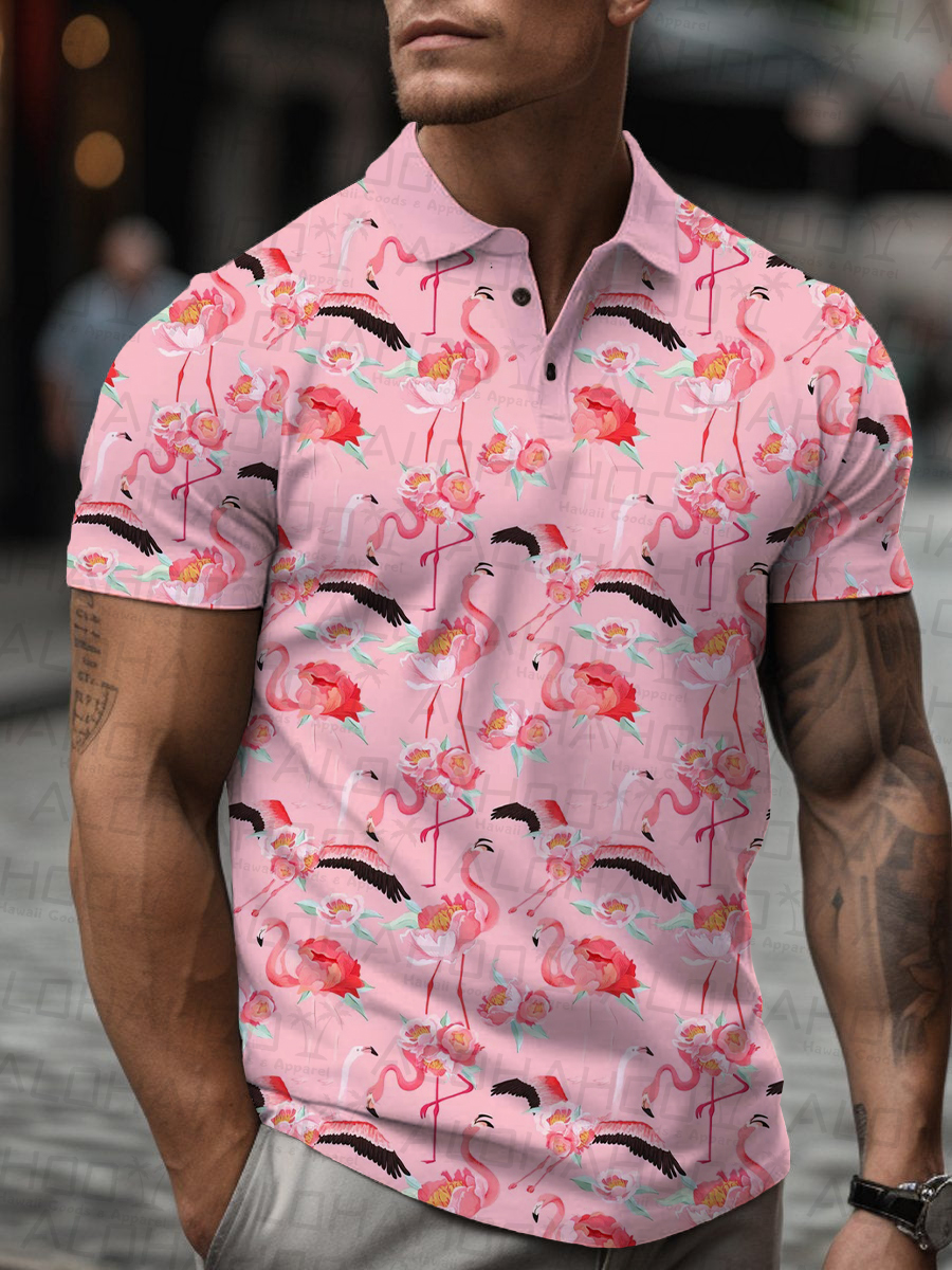 Men's Polo Shirt Flamingo Art Design Print Casual Short-Sleeved Shirt