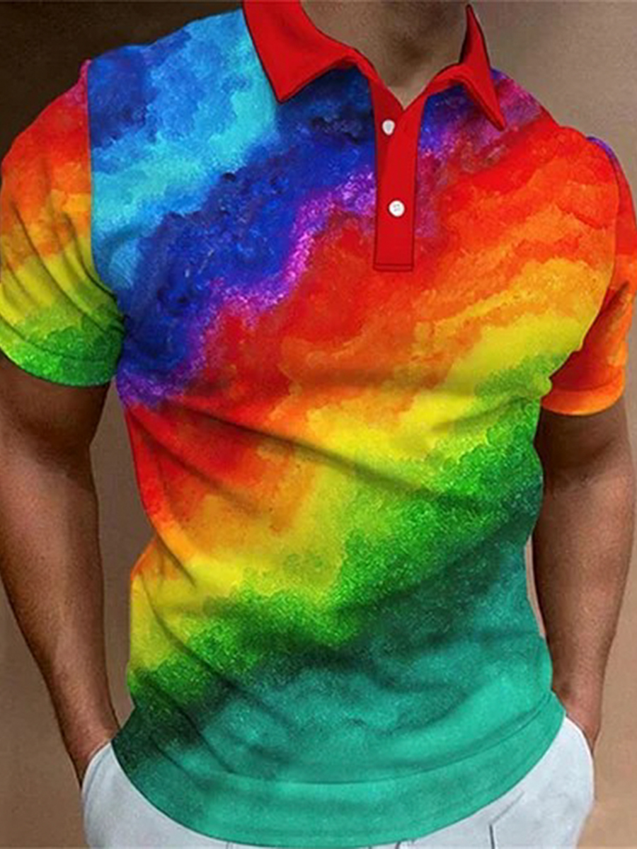 Men's Polo Shirt Rainbow Print Casual Short-Sleeved Golf Shirt