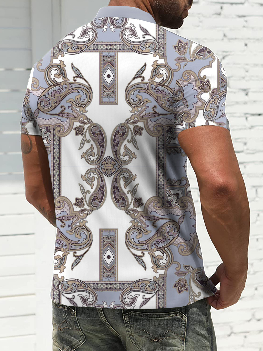 Men's Polo Shirt Paisley Patchwork Print Casual Short-Sleeved Golf Shirt