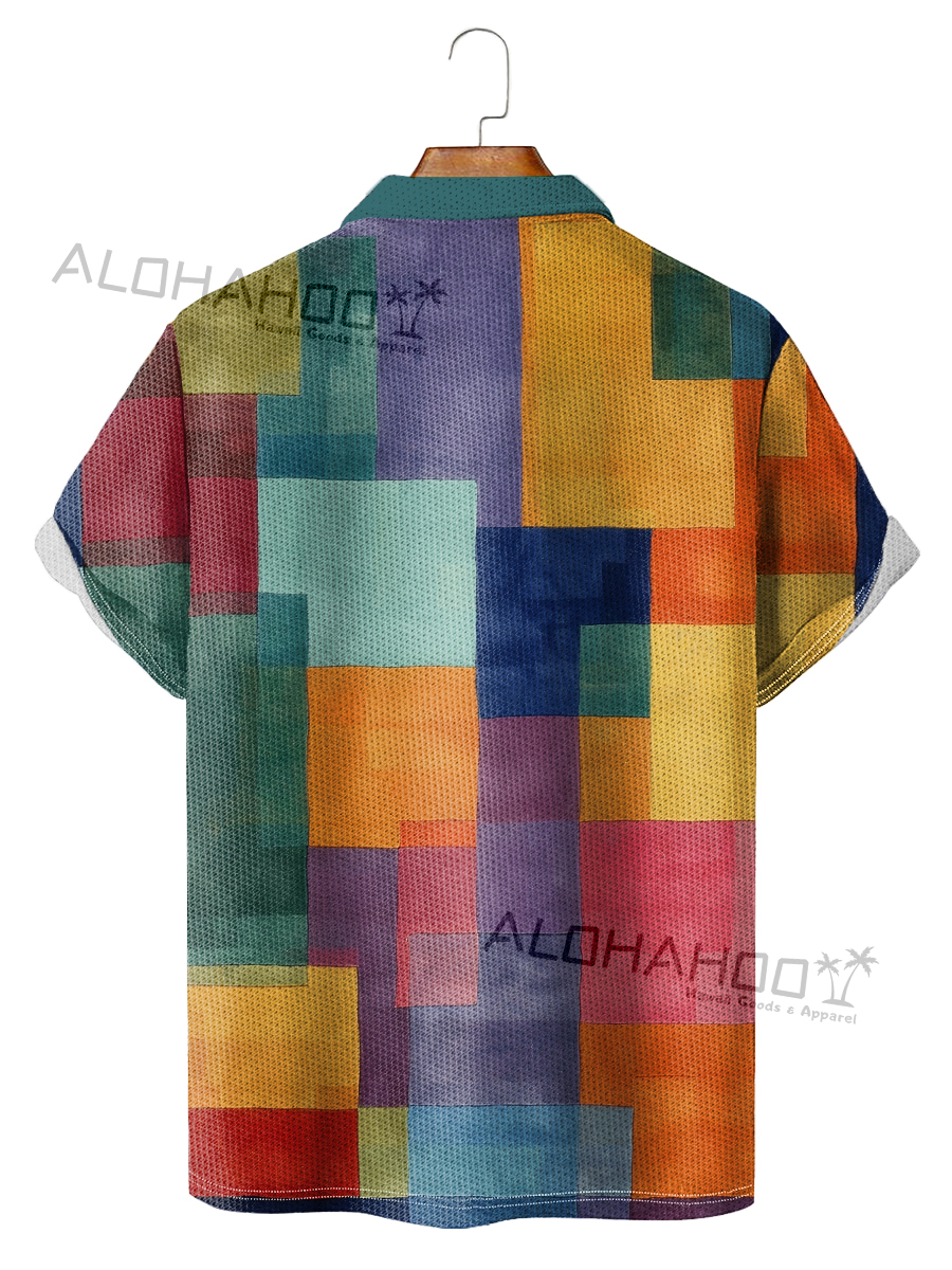 Alohahoo X Artist Polo Shirt Colorblock Print Casual Short-Sleeved Golf Shirt