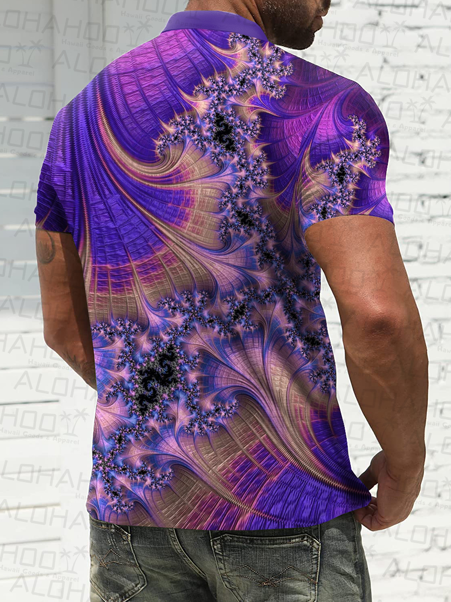 Men's Polo Shirt Fractal Print Casual Short-Sleeved Shirt