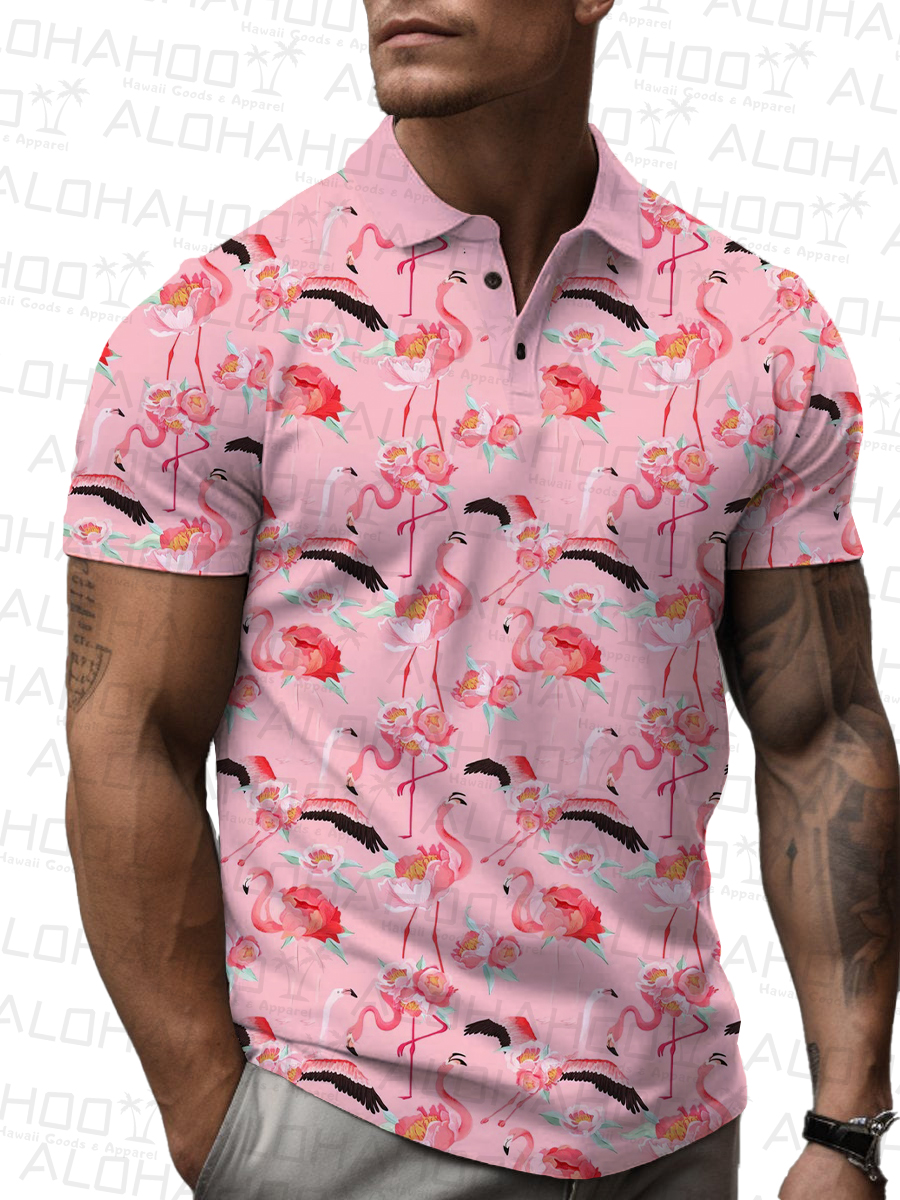 Men's Polo Shirt Flamingo Art Design Print Casual Short-Sleeved Shirt