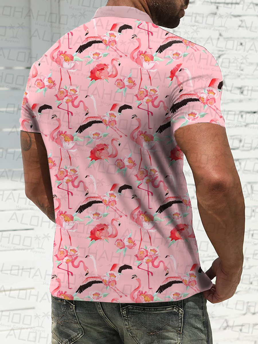 Men's Polo Shirt Flamingo Art Design Print Casual Short-Sleeved Shirt