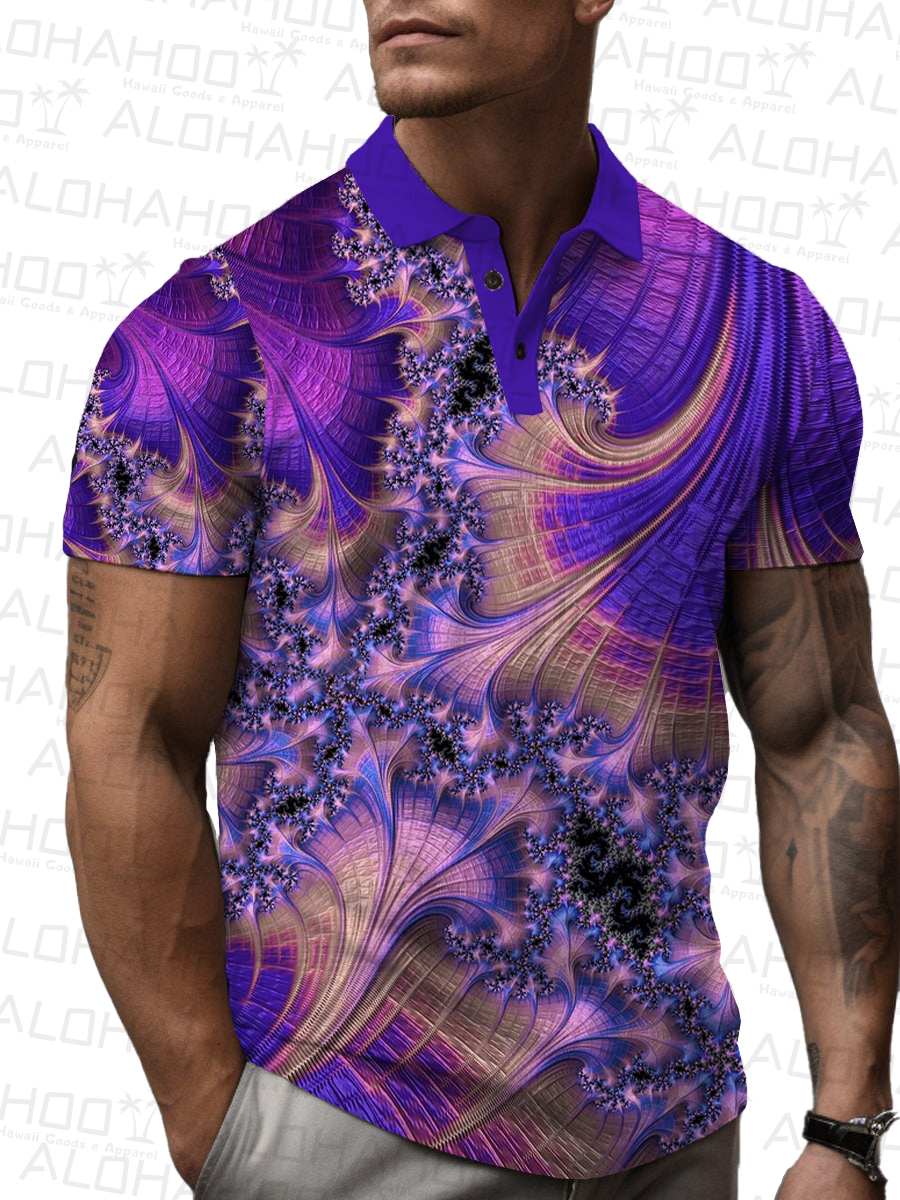 Men's Polo Shirt Fractal Print Casual Short-Sleeved Shirt