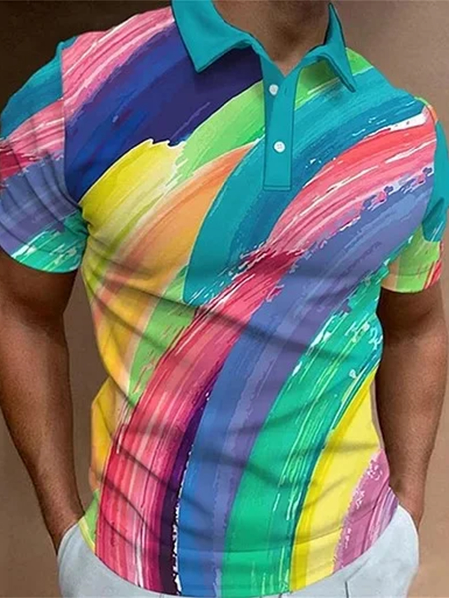 Men's Polo Shirt Rainbow Oil Painting Print Casual Short-Sleeved Golf Shirt