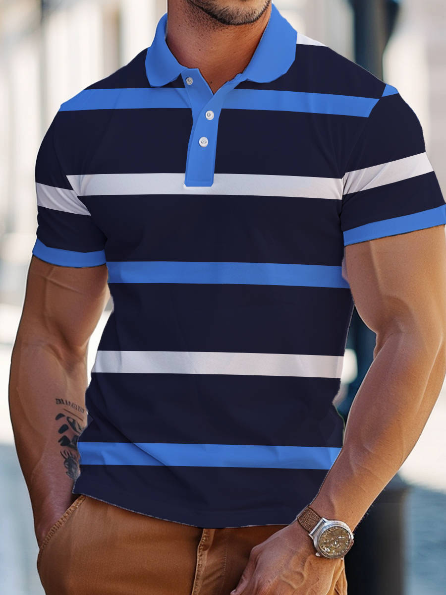Men's Waffle Polo Stylish Stripes Printed Polo Shirt