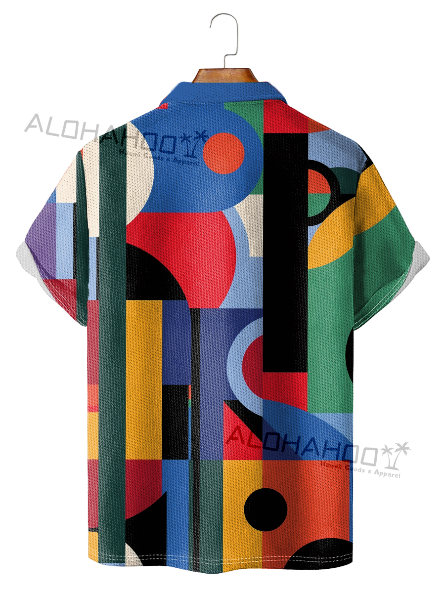 Alohahoo X Artist Polo Shirt Geometric Colorblock Print Casual Short-Sleeved Golf Shirt
