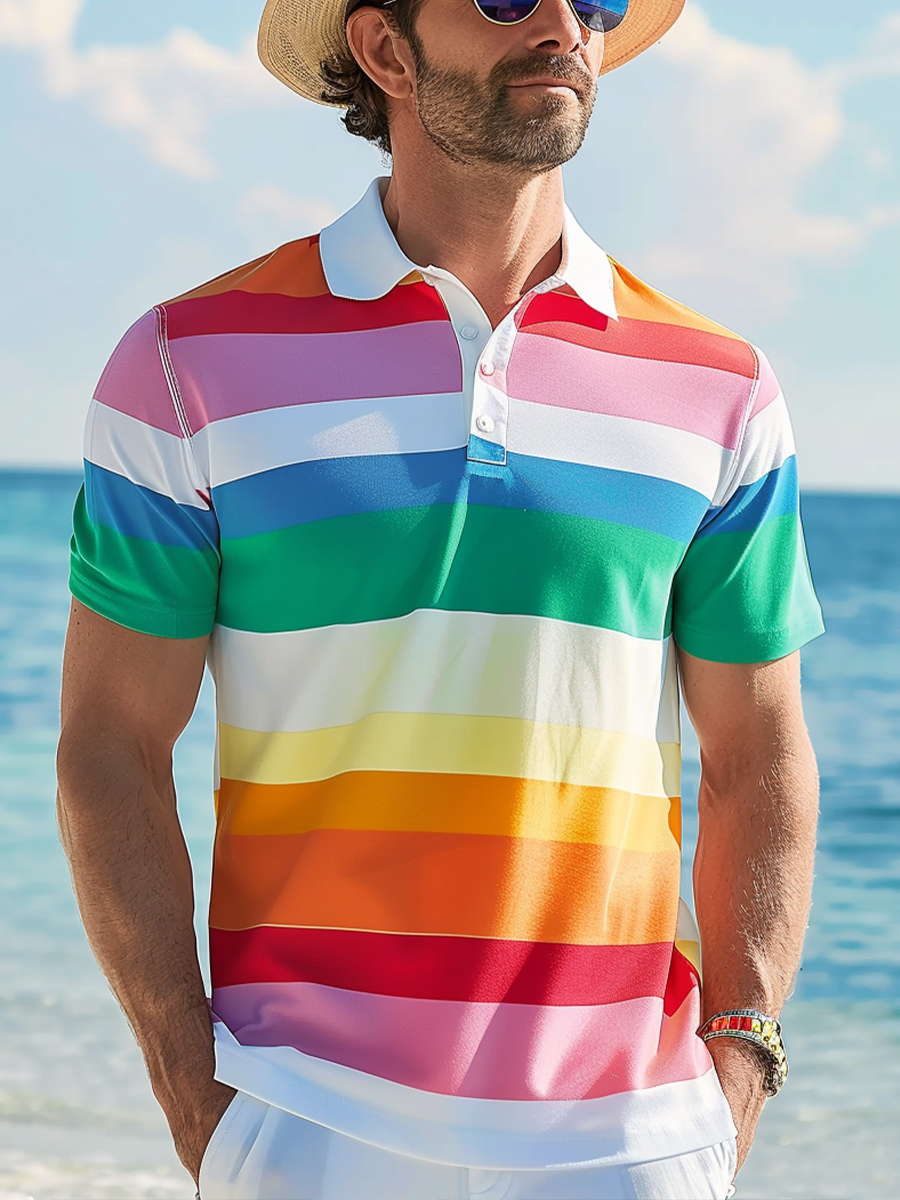 Men's Rainbow Stripe Pride Polo Shirt