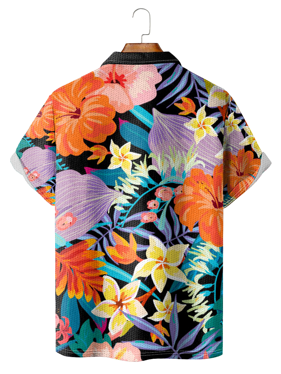 Men's Polo Shirt Tropical Floral Print Short Sleeve Golf Shirt