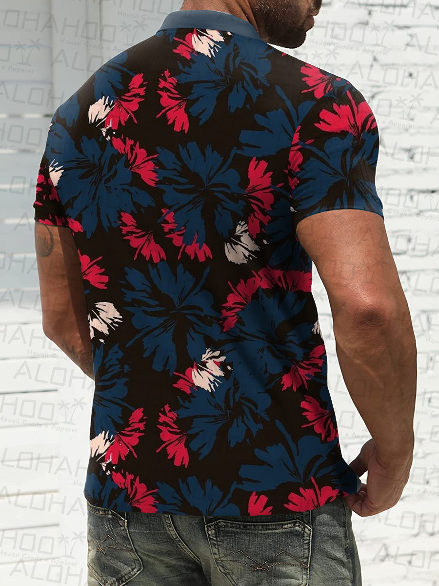 Men's Polo Shirt Art Flowers Print Casual Short-Sleeved Shirt