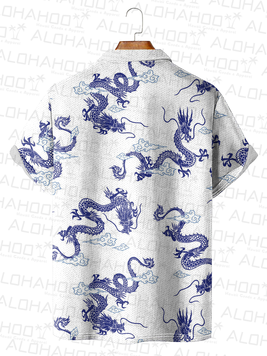 Men's Polo Shirt Dragon Print Casual Short-Sleeved Shirt