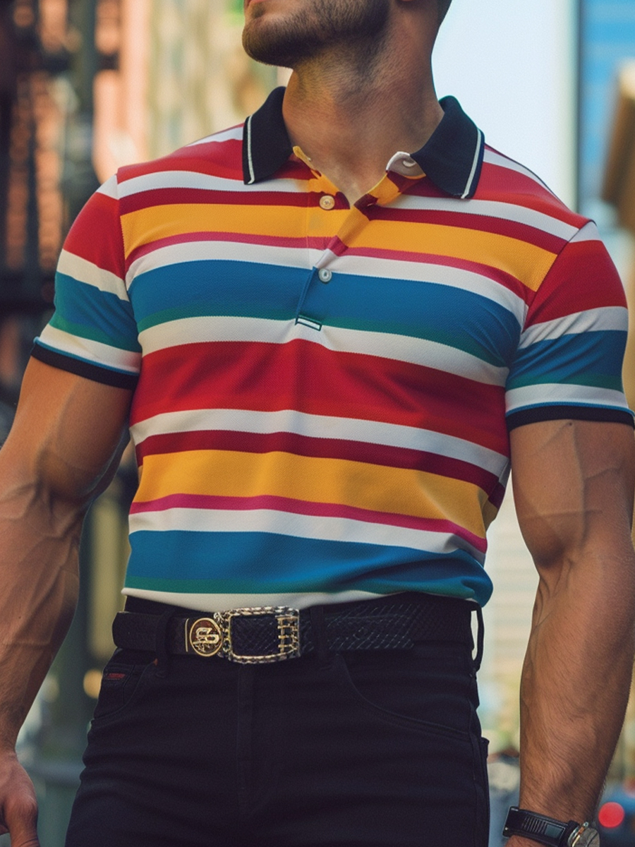 Men's Polo Art Colorful Stripes Shirt