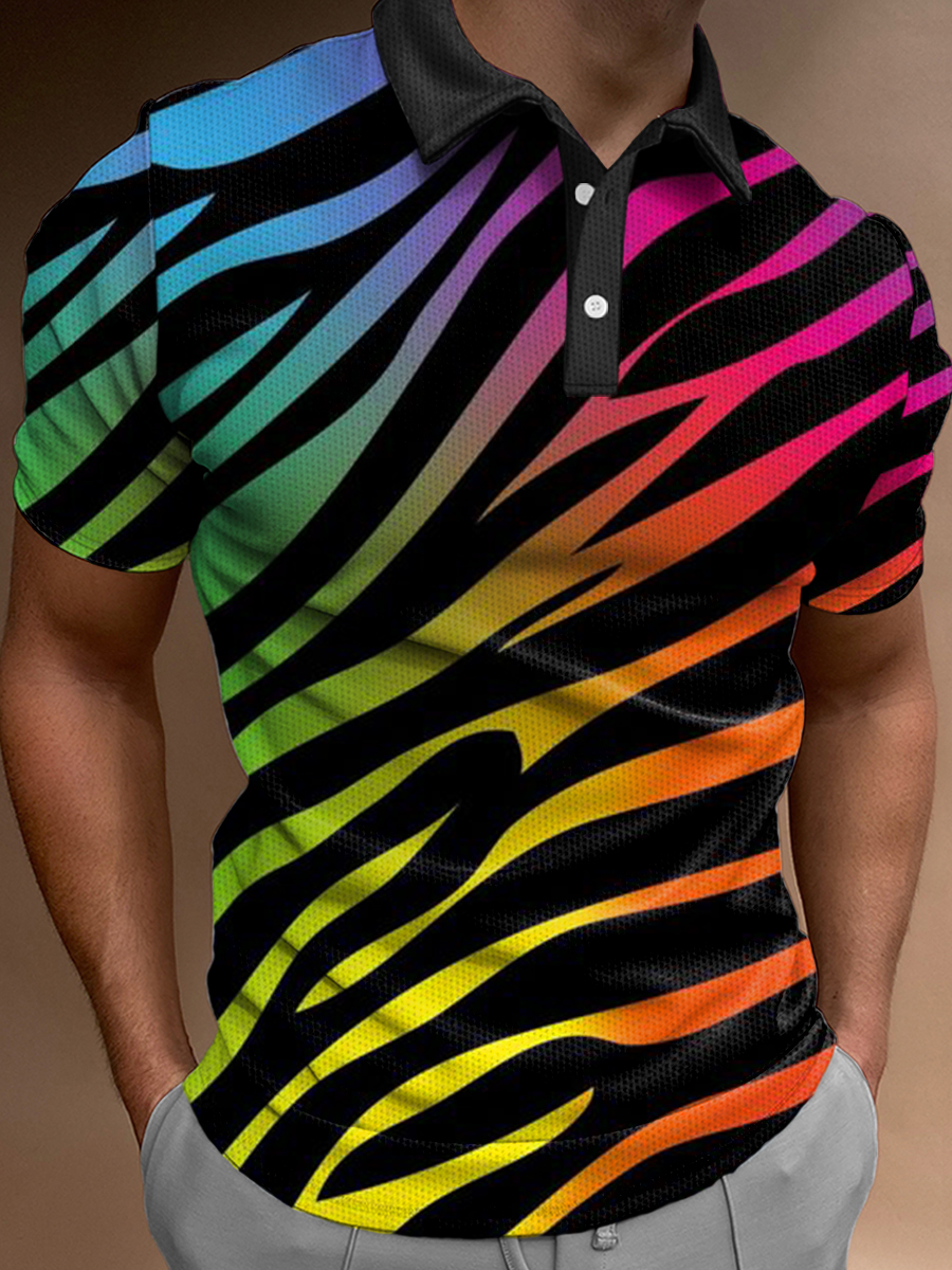 Men's Polo Shirt Rainbow Gradient Stripe Print Short Sleeve Golf Shirt