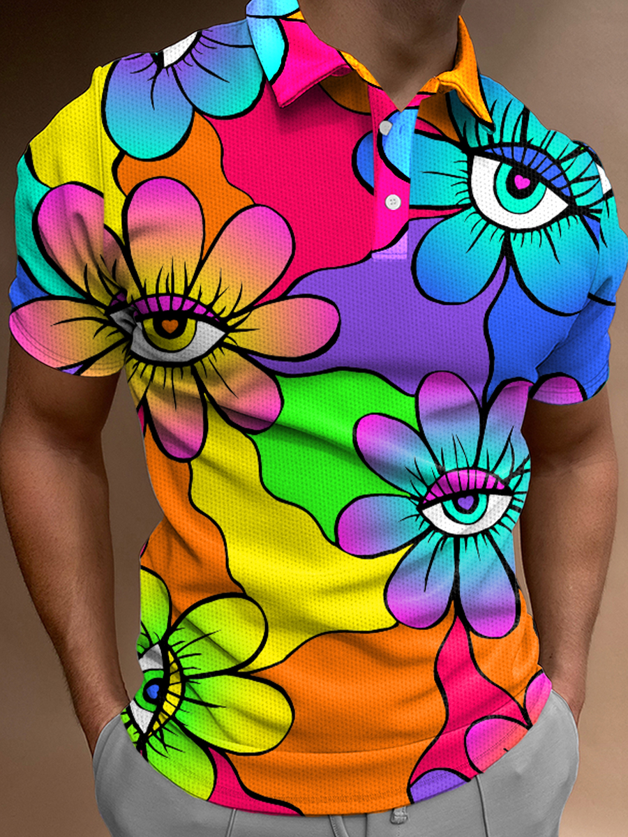 Men's Rainbow Floral And Eyes Polo Shirt