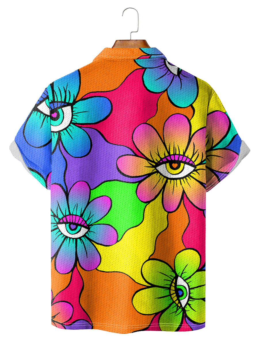 Men's Rainbow Floral And Eyes Polo Shirt