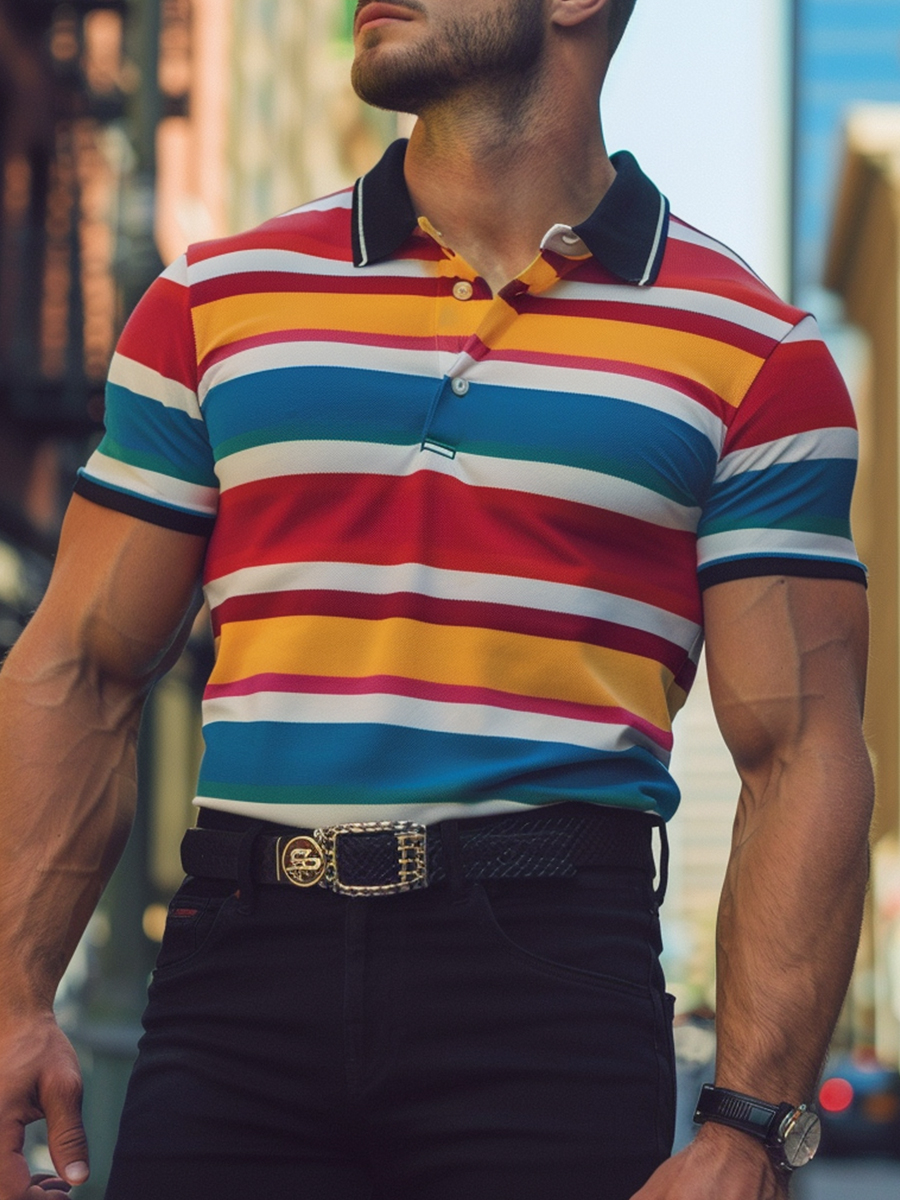 Men's Polo Art Colorful Stripes Shirt