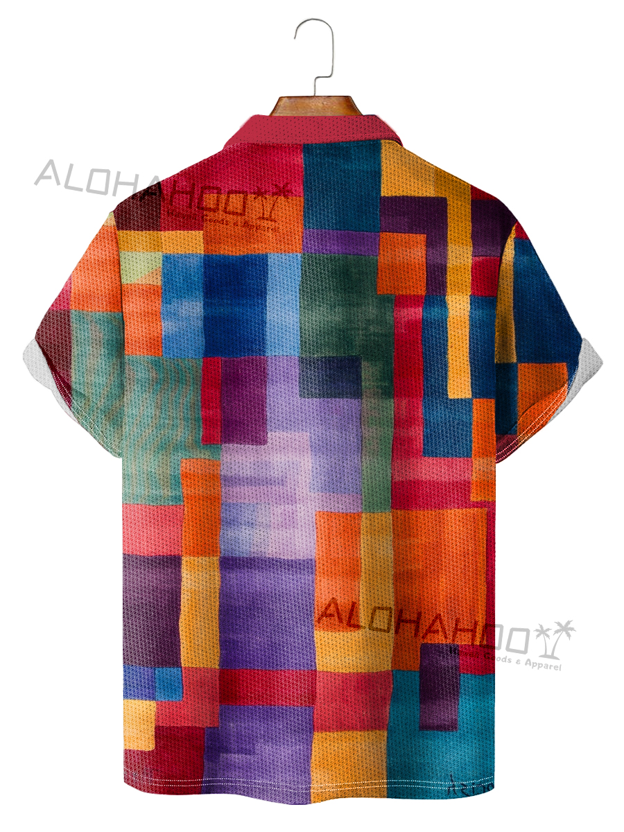 Alohahoo X Artist Polo Shirt Art Colorblock Print Casual Short-Sleeved Golf Shirt