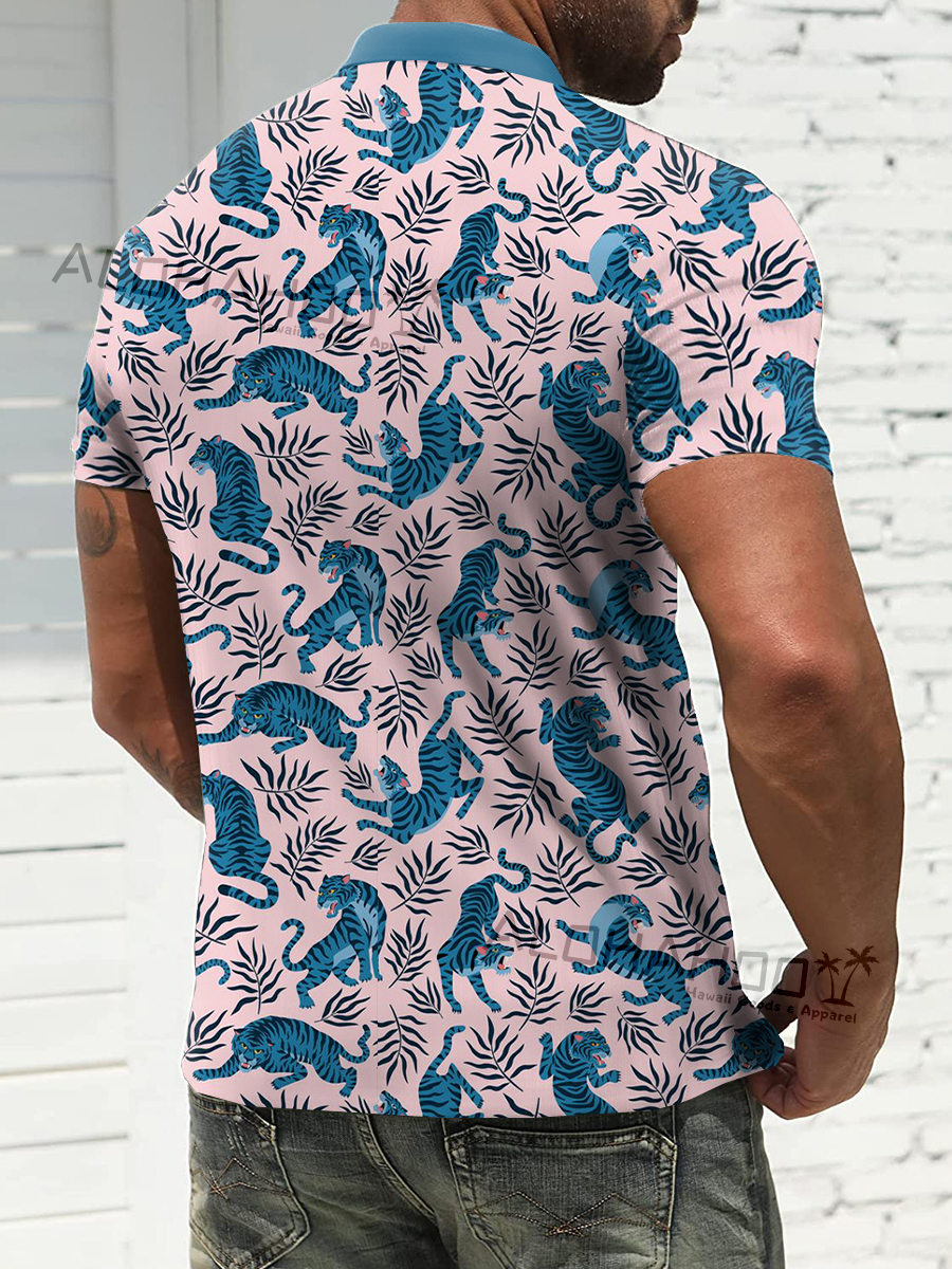 Men's Polo Shirt Art Tiger Print Casual Short-Sleeved Golf Shirt