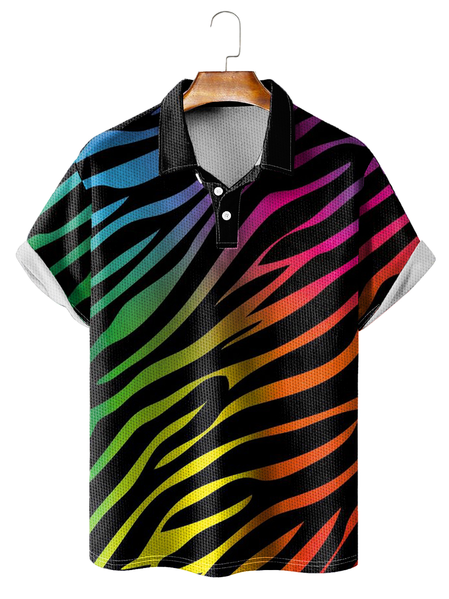 Men's Polo Shirt Rainbow Gradient Stripe Print Short Sleeve Golf Shirt