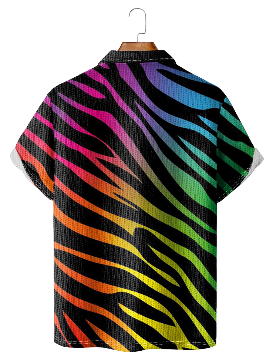 Men's Polo Shirt Rainbow Gradient Stripe Print Short Sleeve Golf Shirt