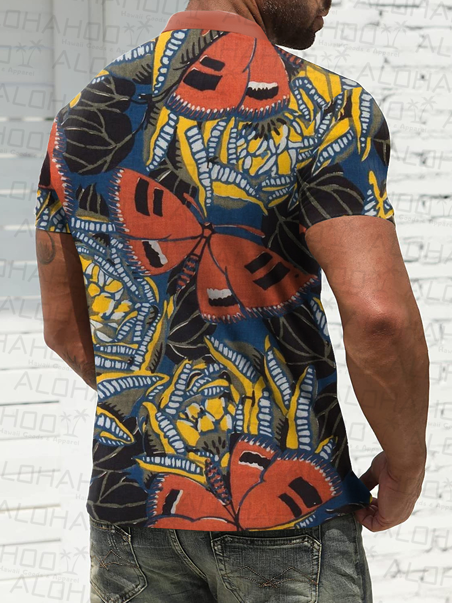 Men's Polo Shirt Butterfly Print Casual Short-Sleeved Shirt