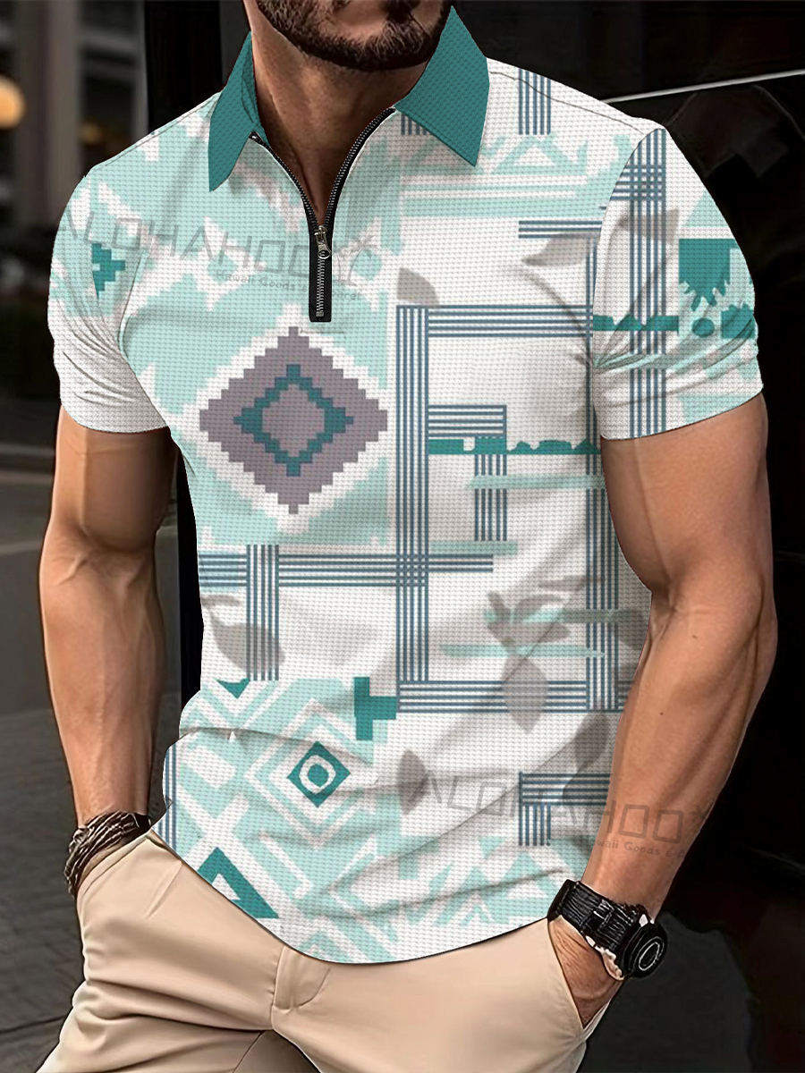 Men's Polo Shirt Geometry Print Casual Short-Sleeved Golf Shirt