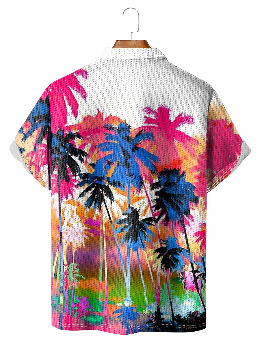 Men's Polo Shirt Rainbow Coconuttree Print Short Sleeve Golf Shirt