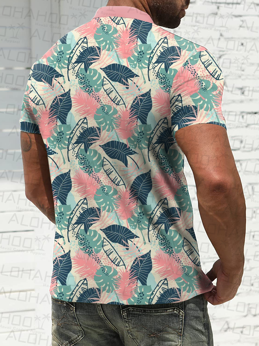 Men's Polo Shirt Tropical Seamless Leaves Print Casual Short-Sleeved Shirt