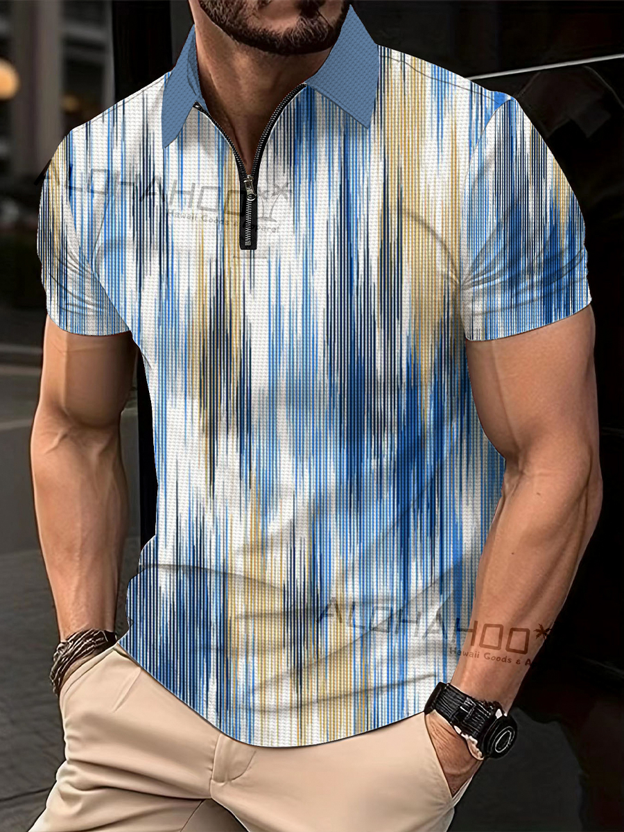 Men's Polo Shirt Colorful Stripes Print Casual Short-Sleeved Golf Shirt