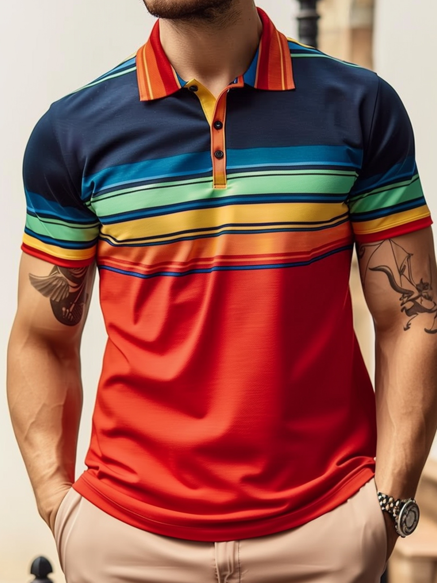Men's Colorful Stripes Polo Shirt