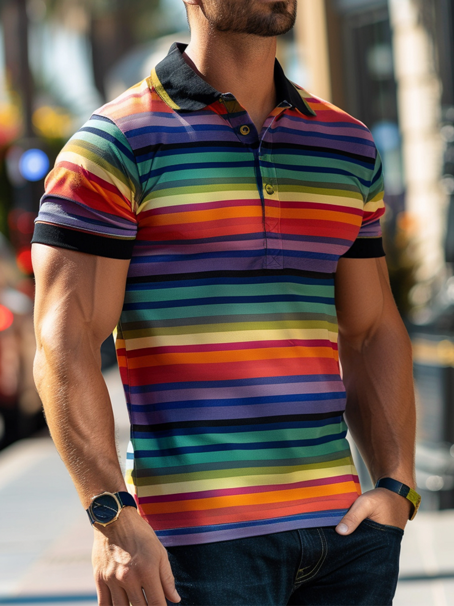 Men's Colorful Stripes Polo Shirt