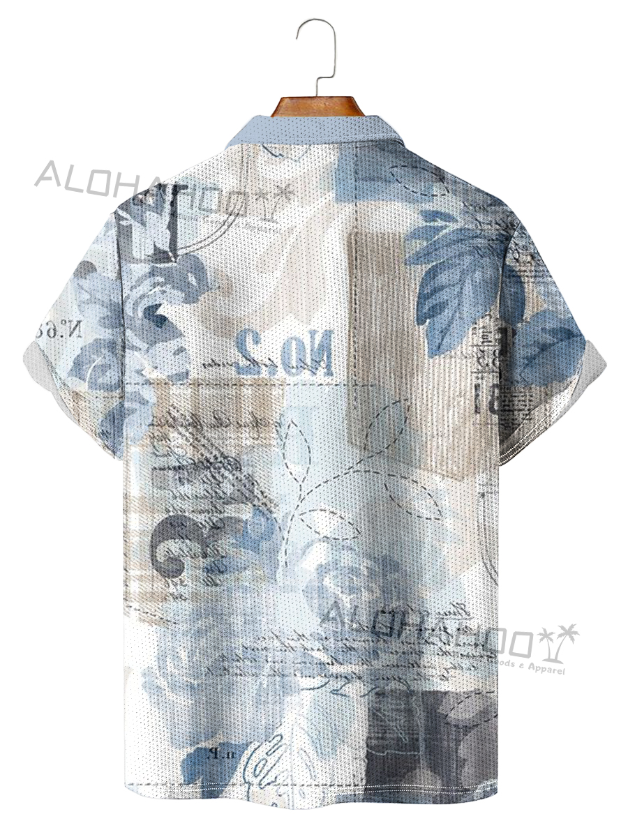 Men's Polo Shirt Vintage Patchwork Print Casual Short-Sleeved Golf Shirt