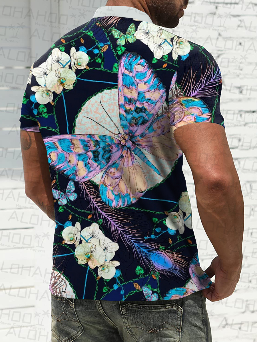 Men's Polo Shirt Butterfly Wings Print Casual Short-Sleeved Shirt
