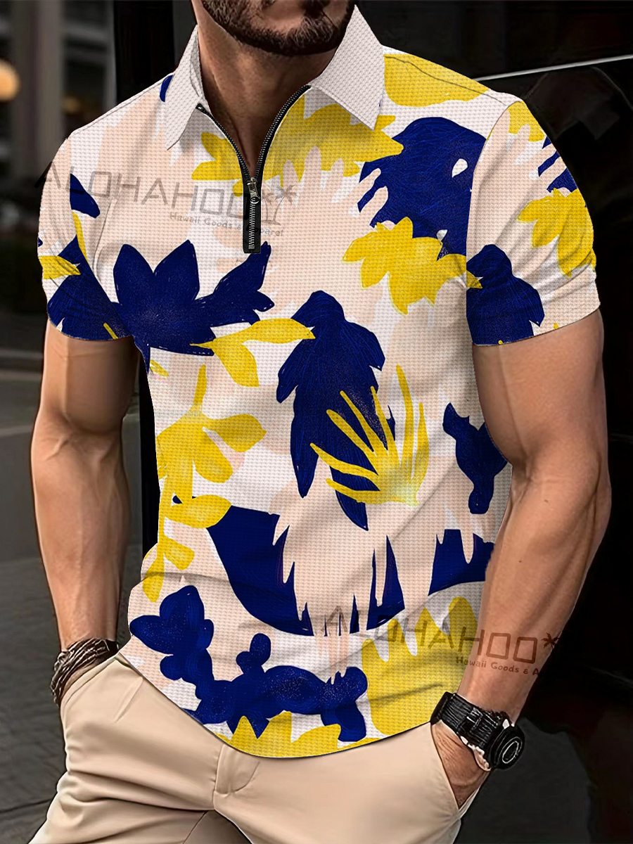 Men's Polo Shirt Floral Pattern Print Casual Short-Sleeved Golf Shirt