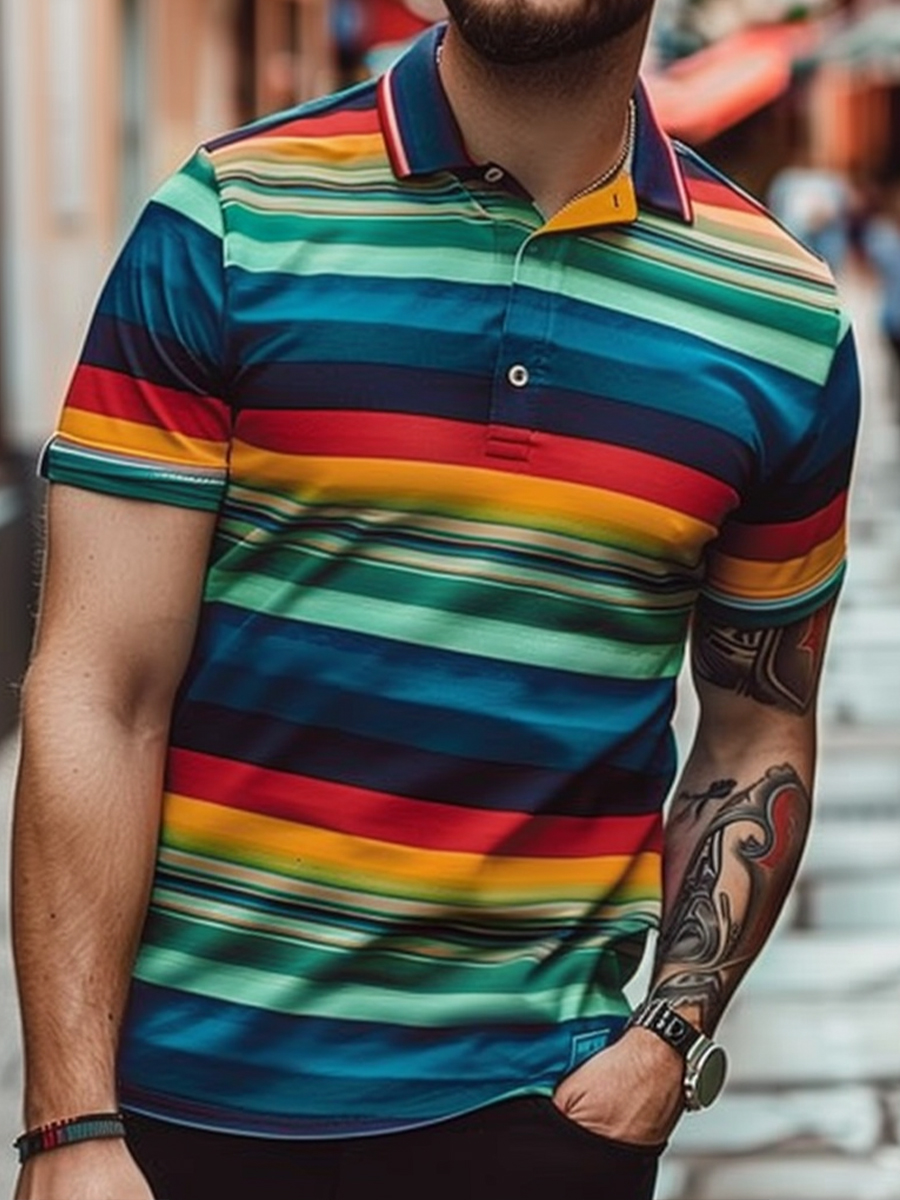 Men's Colorful Stripes Polo Shirt