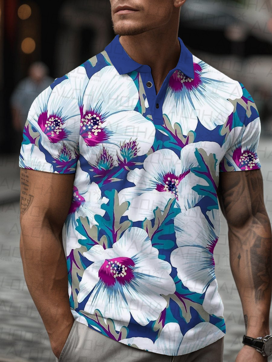 Men's Polo Shirt Tropical Art Floral Print Casual Short-Sleeved Shirt