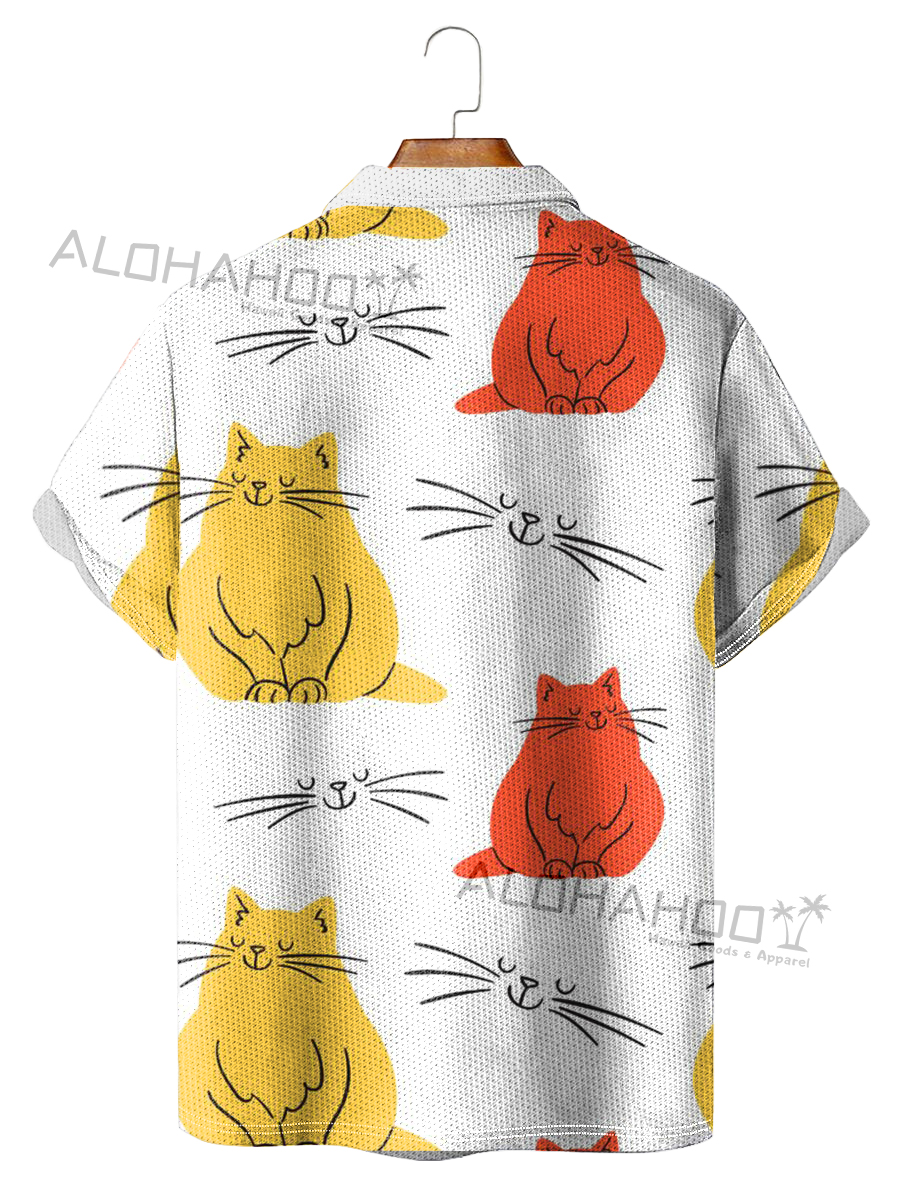 Men's Polo Shirt Cute Fat Cats Print Casual Short-Sleeved Golf Shirt
