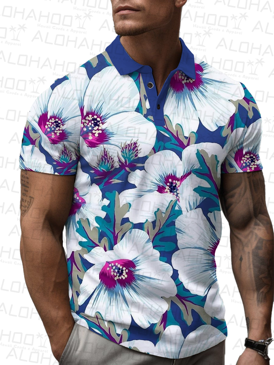 Men's Polo Shirt Tropical Art Floral Print Casual Short-Sleeved Shirt