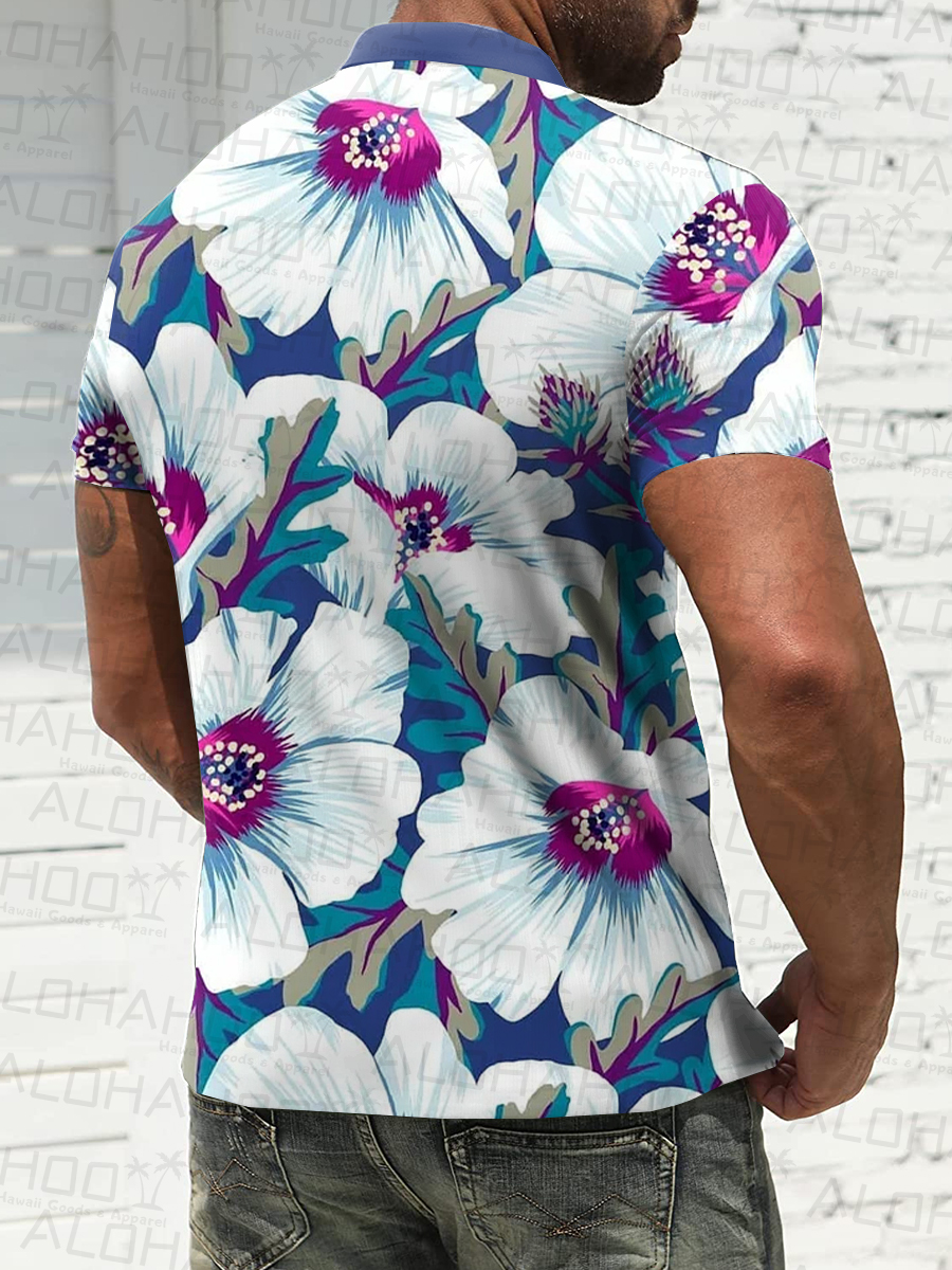 Men's Polo Shirt Tropical Art Floral Print Casual Short-Sleeved Shirt