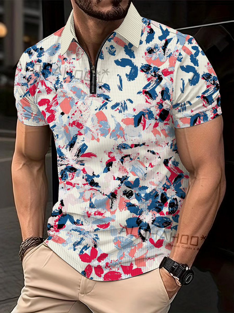 Men's Polo Shirt Floral Imprint Print Casual Short-Sleeved Golf Shirt
