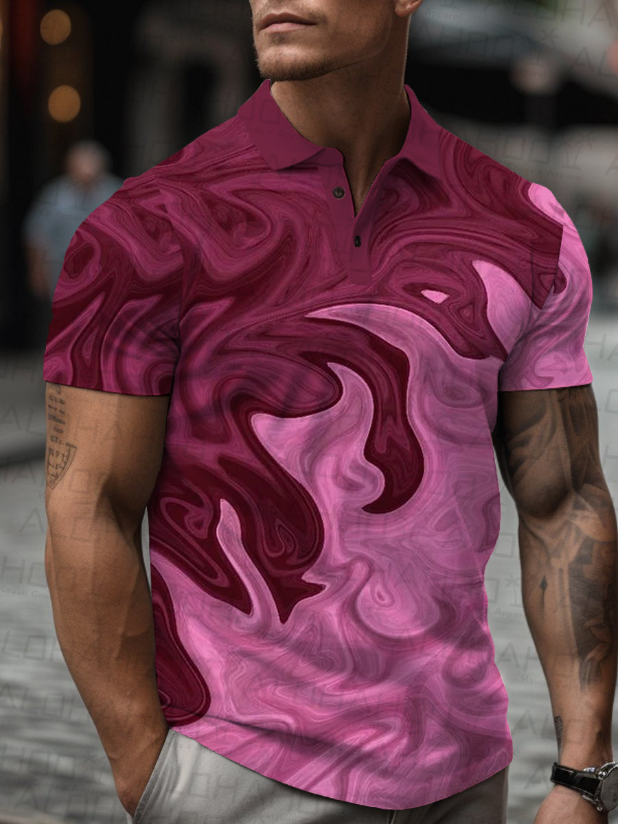 Men's Polo Shirt Tropical Abstract Liquid Print Casual Short-Sleeved Shirt