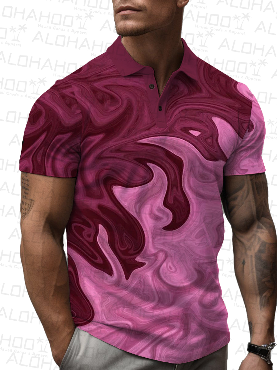 Men's Polo Shirt Tropical Abstract Liquid Print Casual Short-Sleeved Shirt