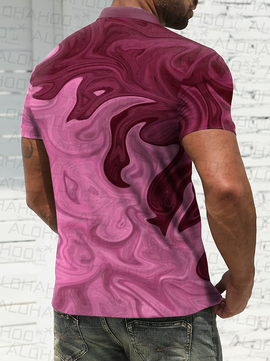 Men's Polo Shirt Tropical Abstract Liquid Print Casual Short-Sleeved Shirt