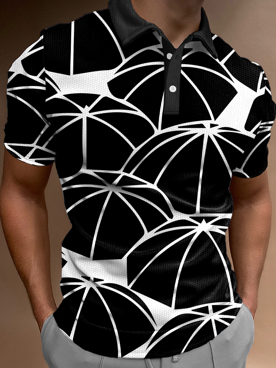 Art Umbrella Print Casual Loose Short-Sleeved Polo Shirt