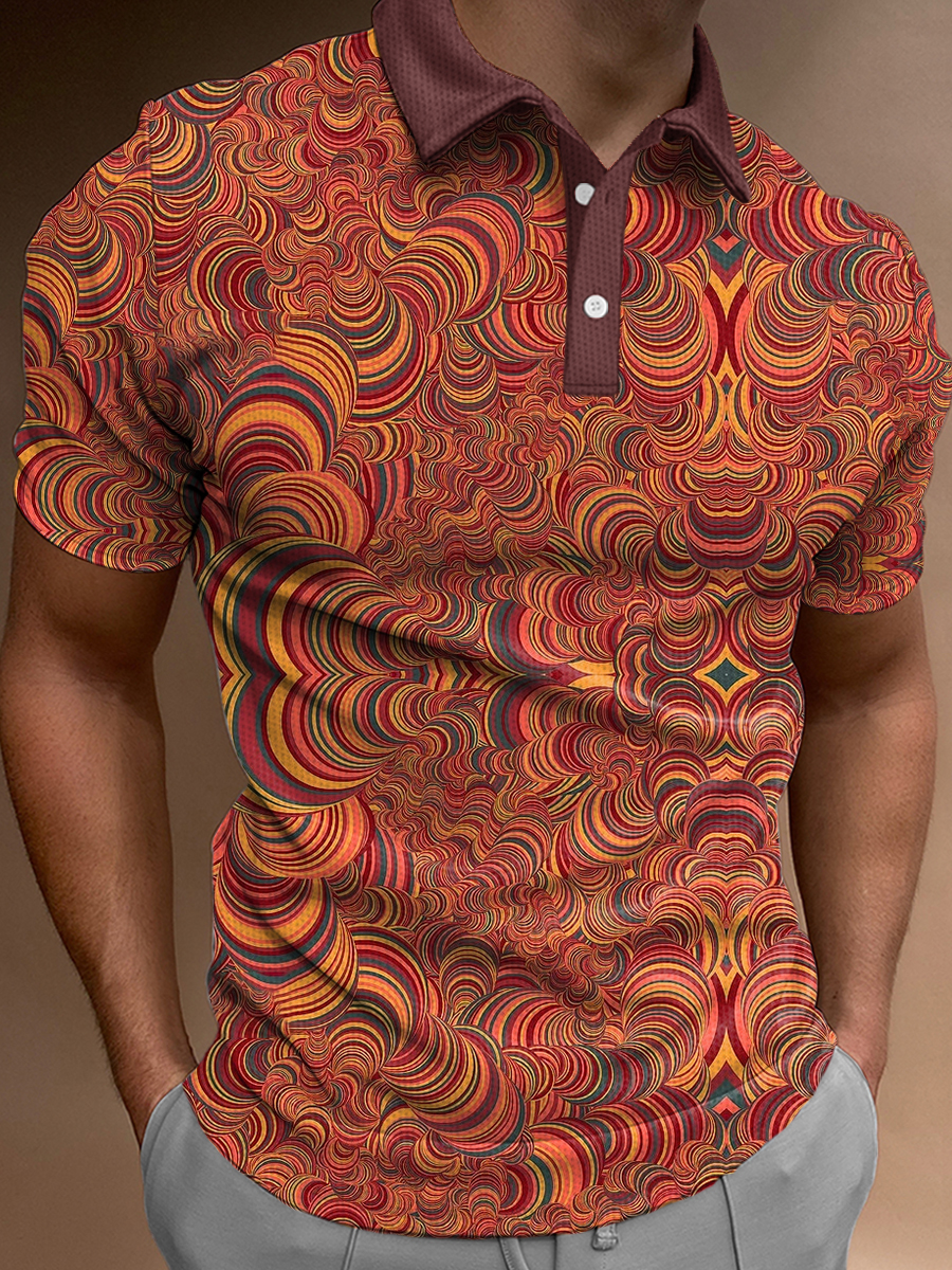 Art Curve Pattern Print Casual Loose Short-Sleeved Polo Shirt