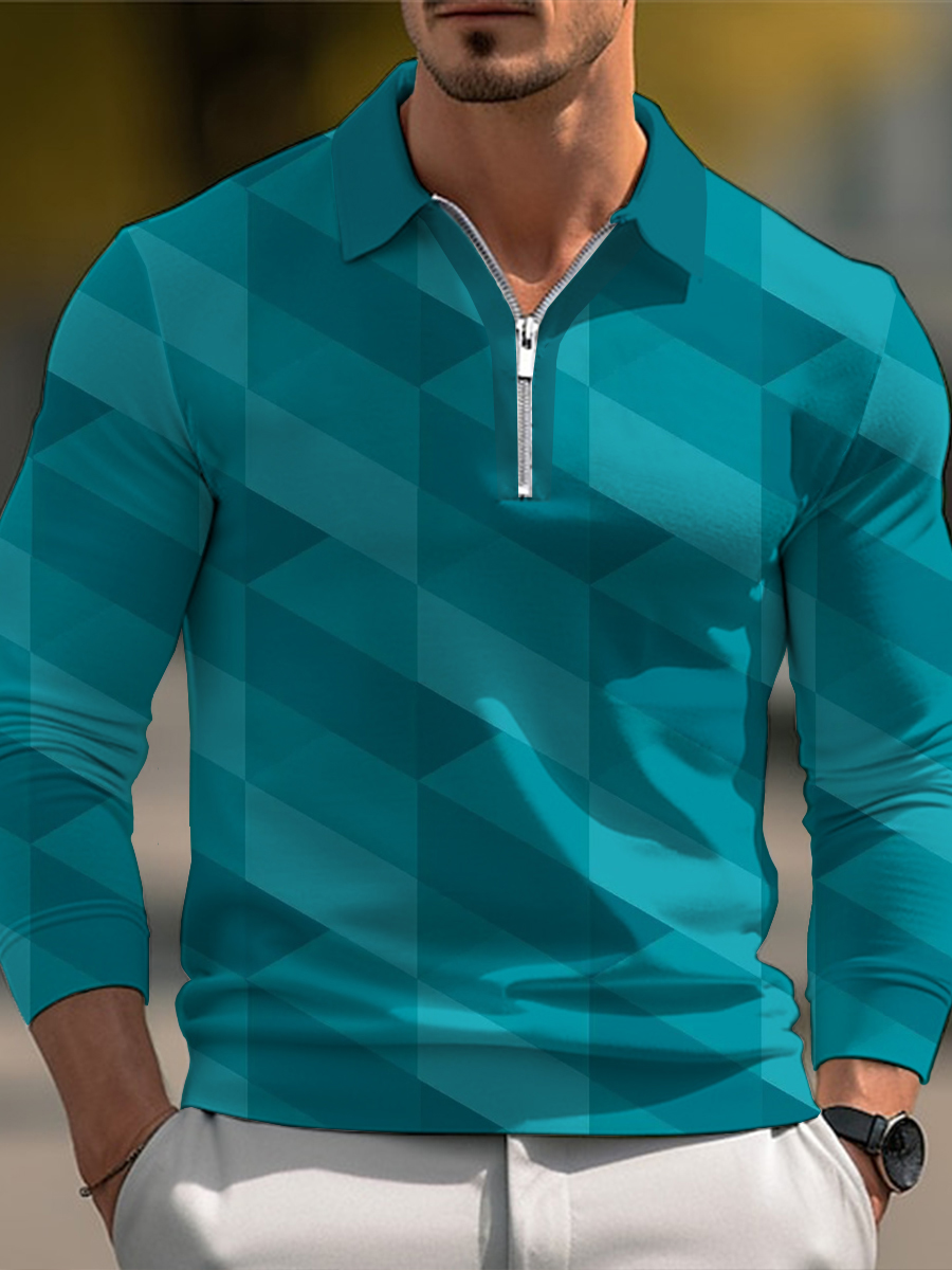 Men's Polo Shirt Ar Parallelogram Printed Long Sleeve Golf Shirt