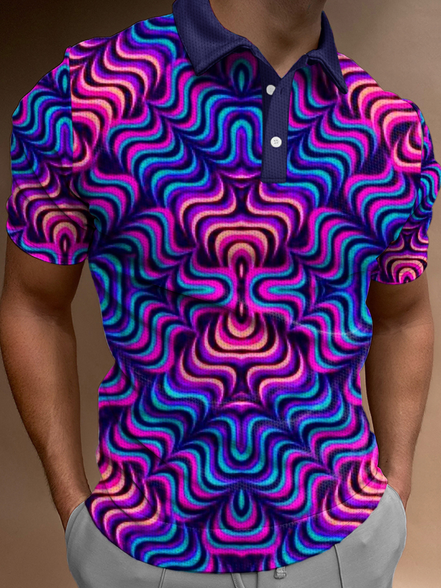 Neon Pattern Print Casual Loose Short-Sleeved Polo Shirt